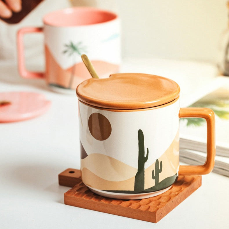 Oasis Ceramic Coffee Mug 450ml with Lid & Spoon