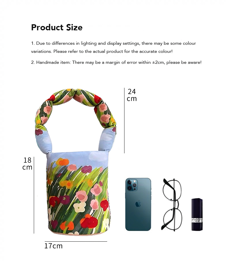 Floral Canvas Bucket Bag with Padded Handle