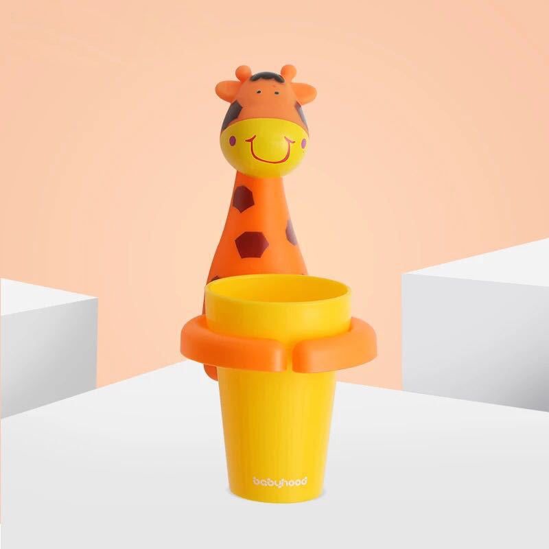 Kids Rinse Cup with Wall-Mounted Animal Holder