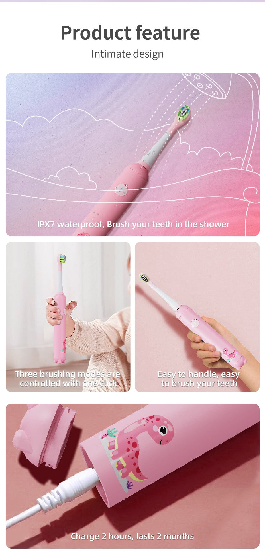 Kids Sonic Electric Toothbrush with Extra Brush Heads