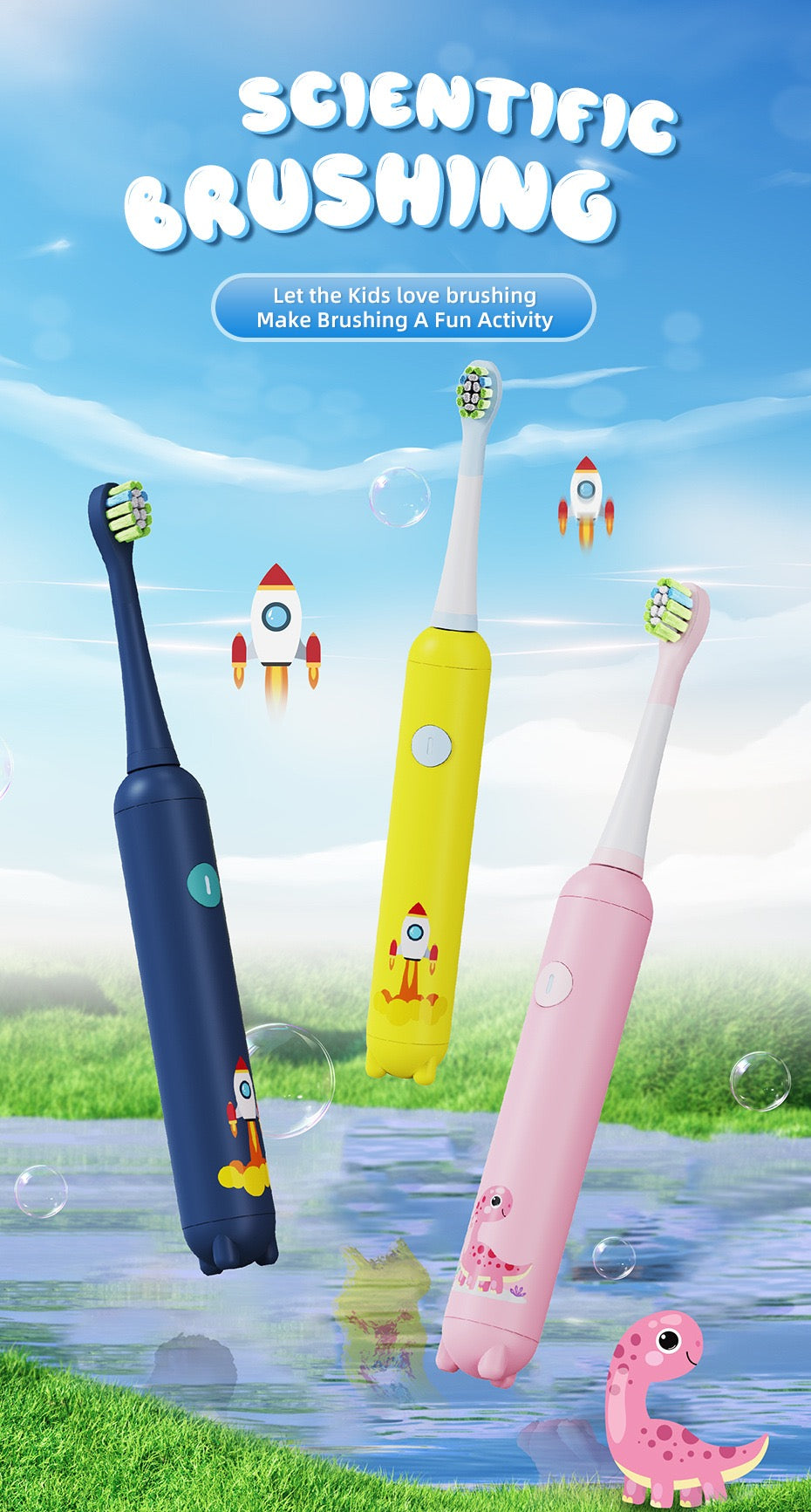 Kids Sonic Electric Toothbrush with Extra Brush Heads