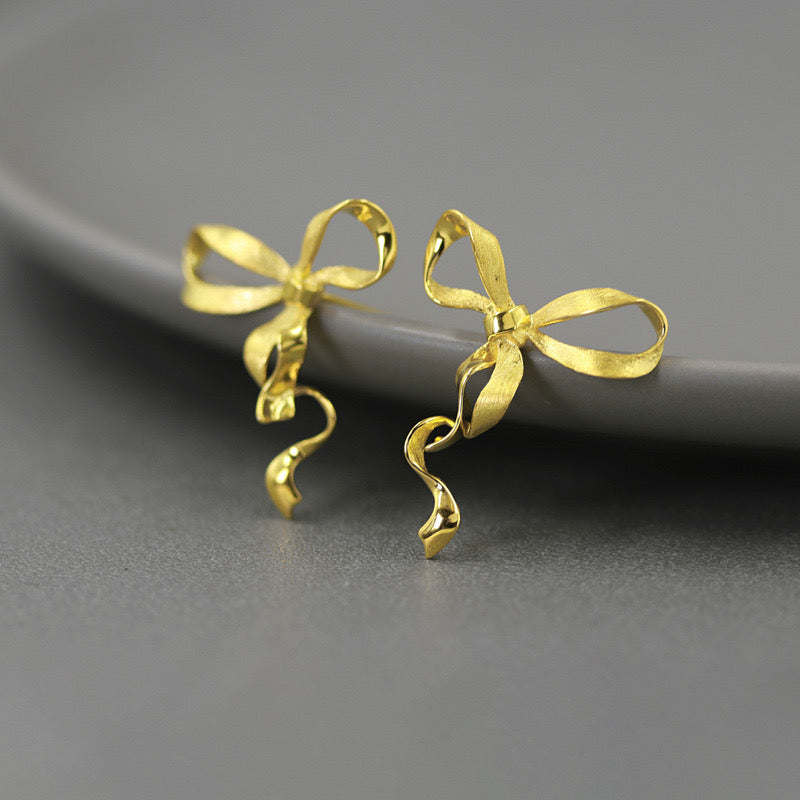 Bow Stud Earrings - Gold Plated Sterling Silver