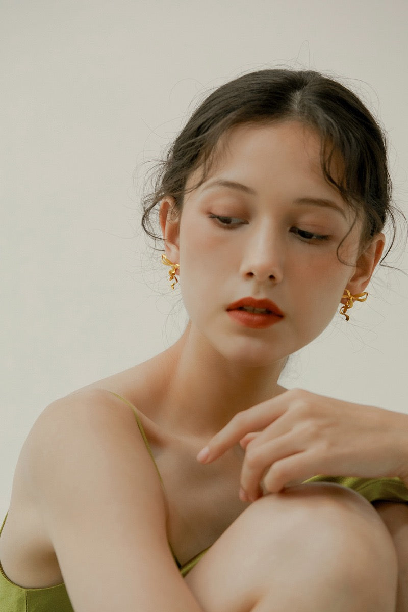 Bow Stud Earrings - Gold Plated Sterling Silver