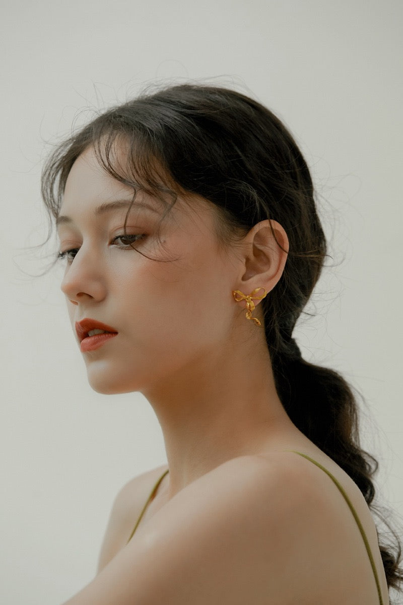 Bow Stud Earrings - Gold Plated Sterling Silver