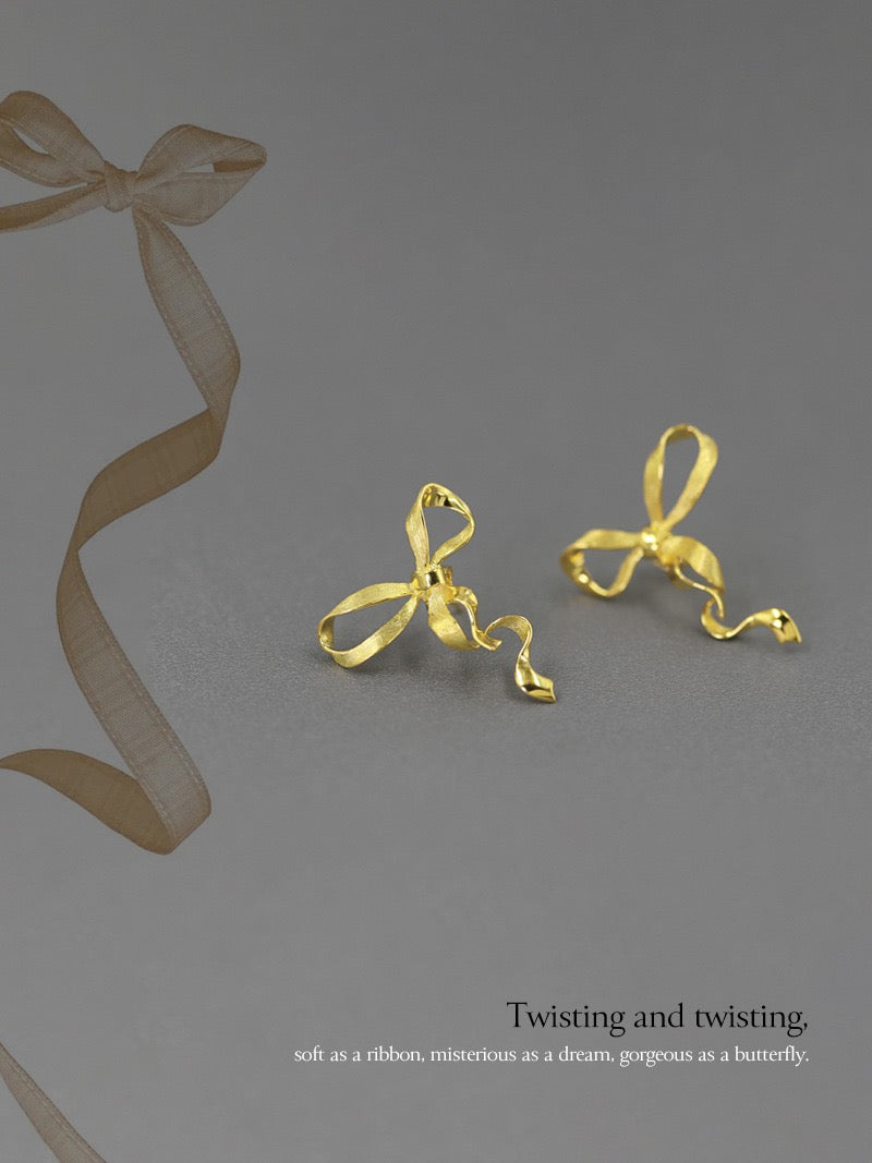 Bow Stud Earrings - Gold Plated Sterling Silver