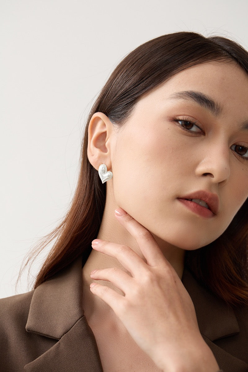 Freeform Heart Stud Earrings - Sterling Silver