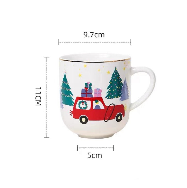 Christmas Jumbo Porcelain Mug 550ml – Holiday Car & Tree Design