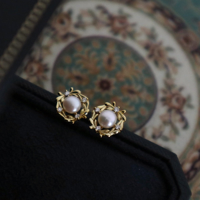 Retro Pearl Stud Earrings - Sterling Silver