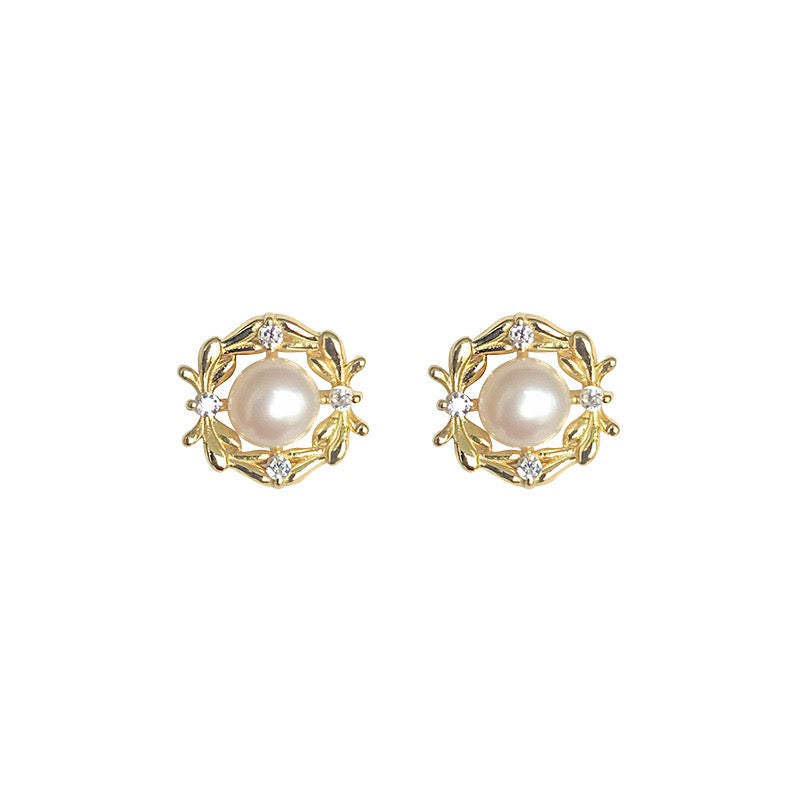 Retro Pearl Stud Earrings - Sterling Silver
