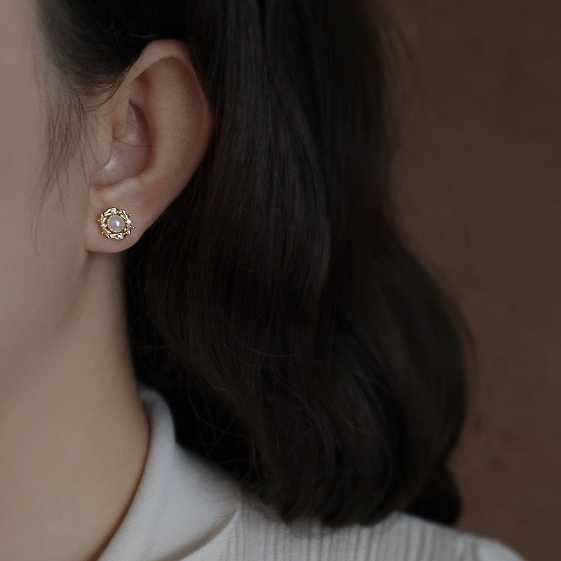 Retro Pearl Stud Earrings - Sterling Silver