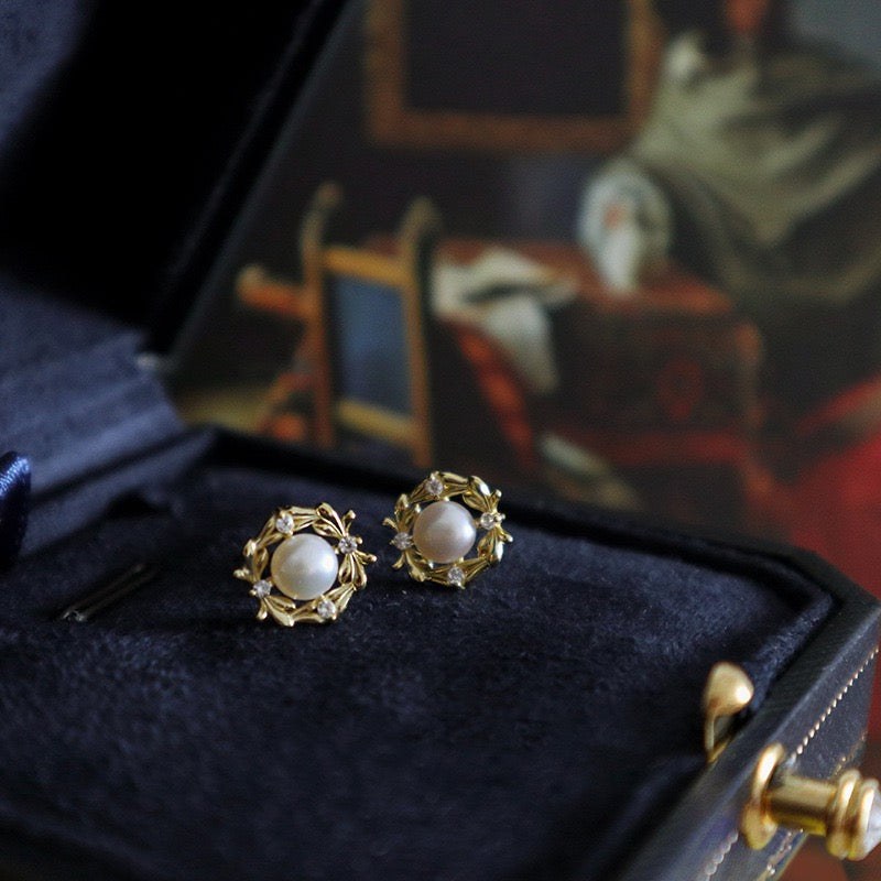 Retro Pearl Stud Earrings - Sterling Silver