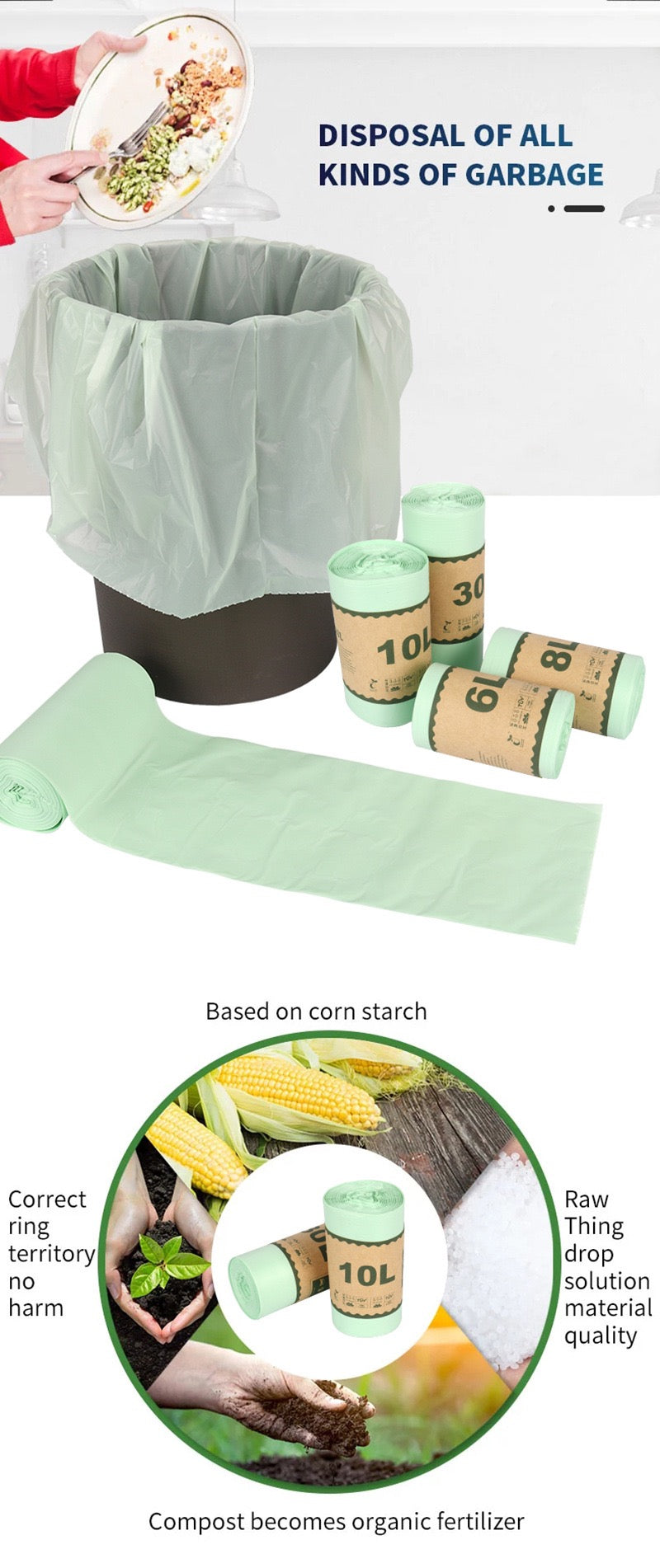 Eco-Friendly Compostable Bin Liners - 10L (2 Rolls Pack)