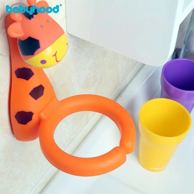 Kids Rinse Cup with Wall-Mounted Animal Holder