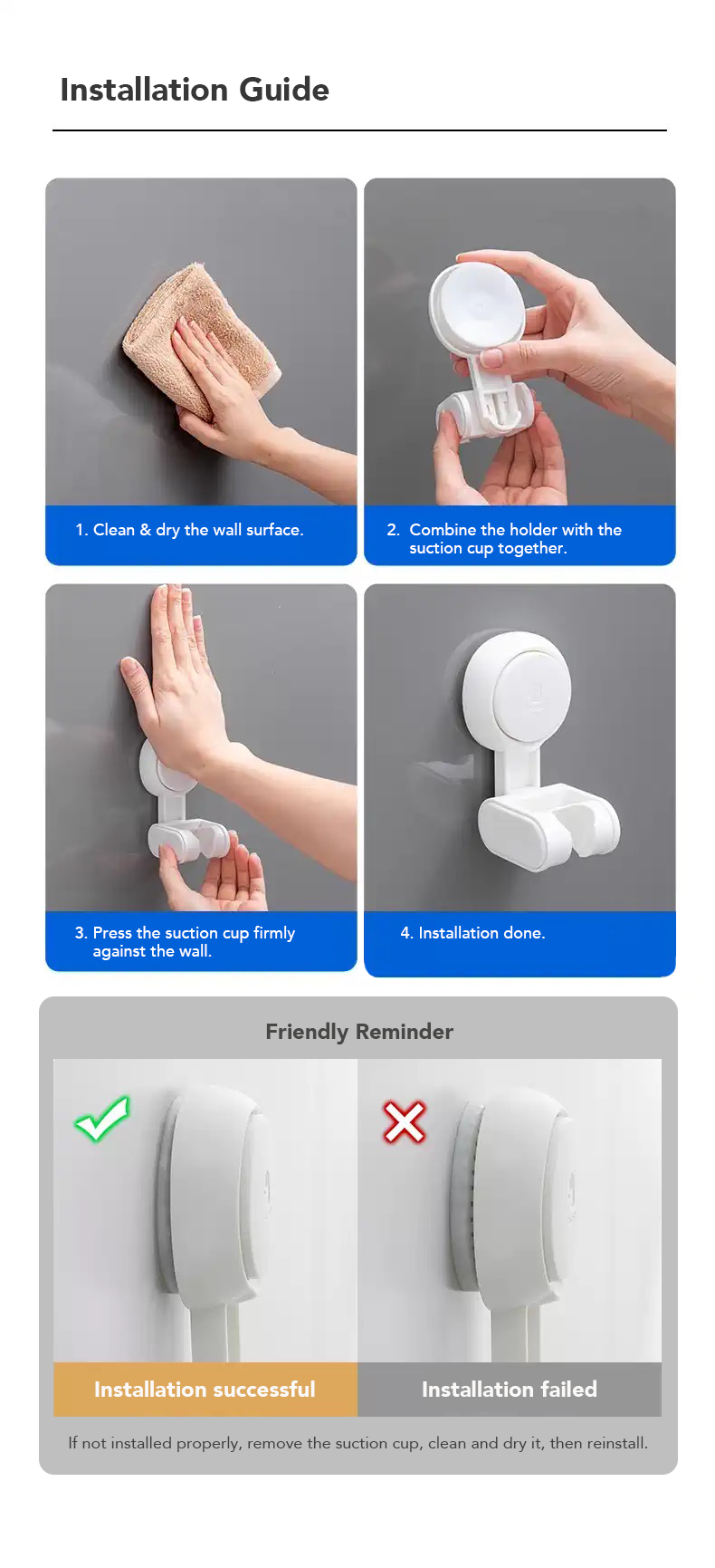 Adjustable Suction Cup Shower Head Holder