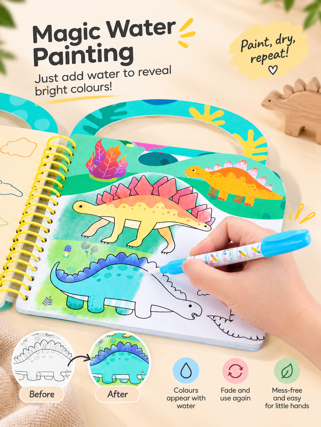 Reusable Magic Water Painting Activity Books – Set of 3