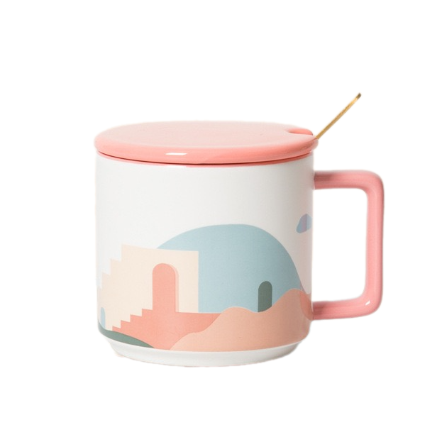 Oasis Ceramic Coffee Mug 450ml with Lid & Spoon