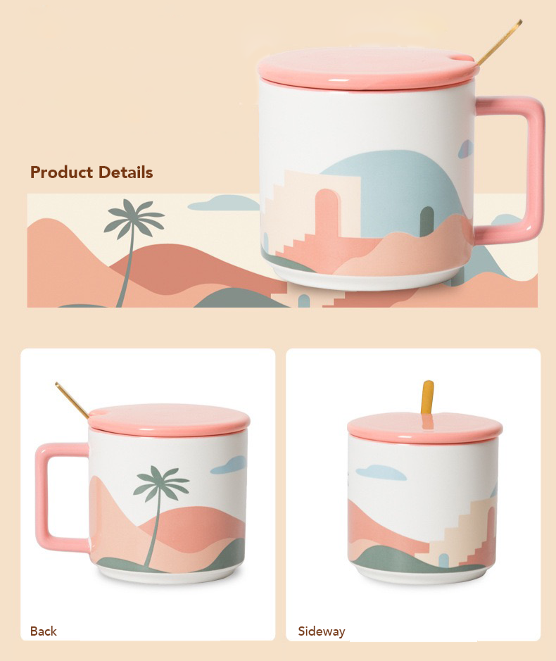 Oasis Ceramic Coffee Mug 450ml with Lid & Spoon