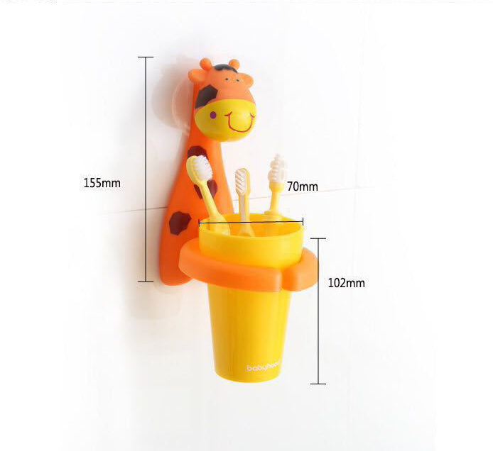 Kids Rinse Cup with Wall-Mounted Animal Holder
