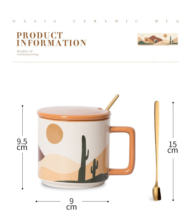 Oasis Ceramic Coffee Mug 450ml with Lid & Spoon