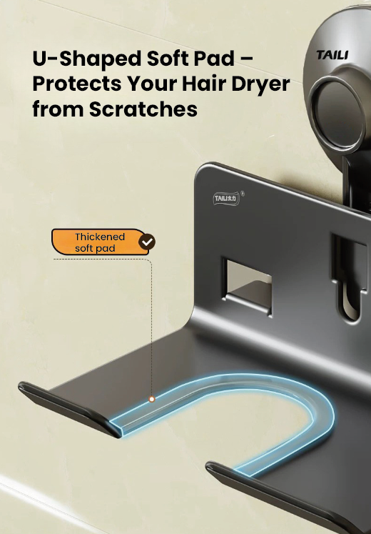 Suction Cup Hair Dryer Holder – Space Aluminium Wall Mount