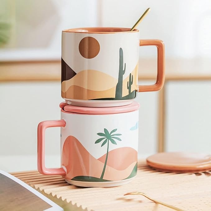 Oasis Ceramic Coffee Mug 450ml with Lid & Spoon