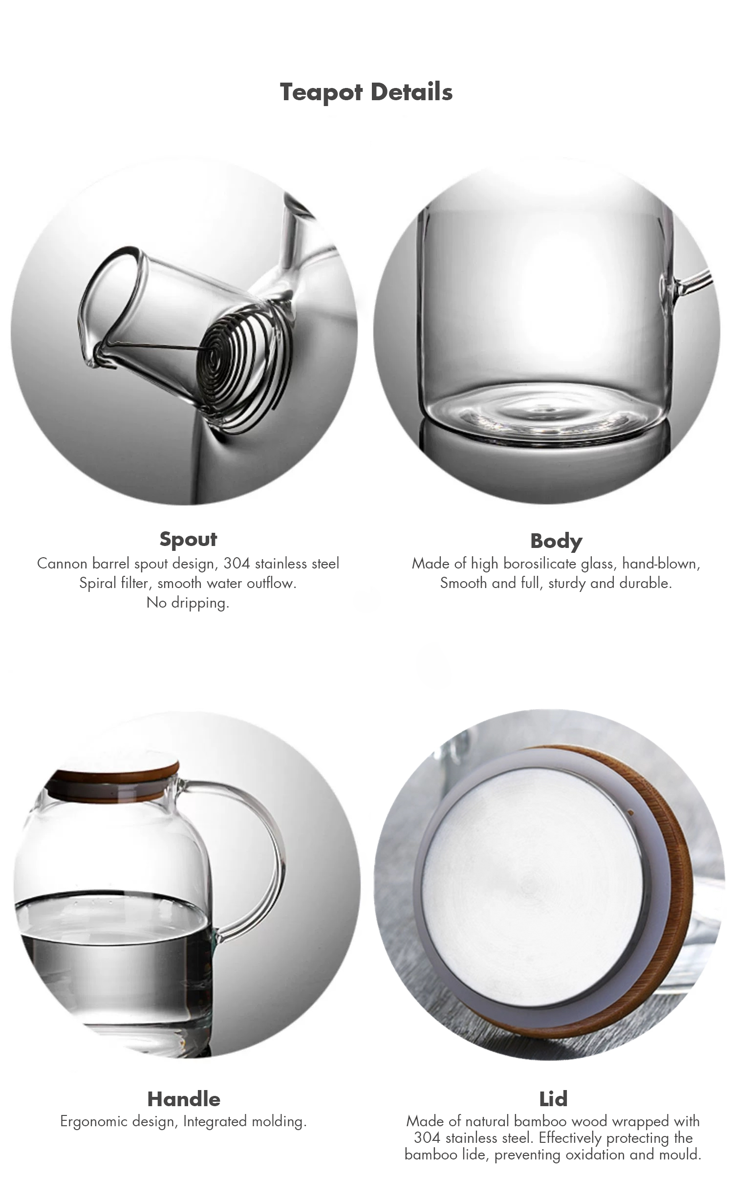 Borosilicate Glass Teapot Set – 1.6L with 4 Double-Wall Glasses