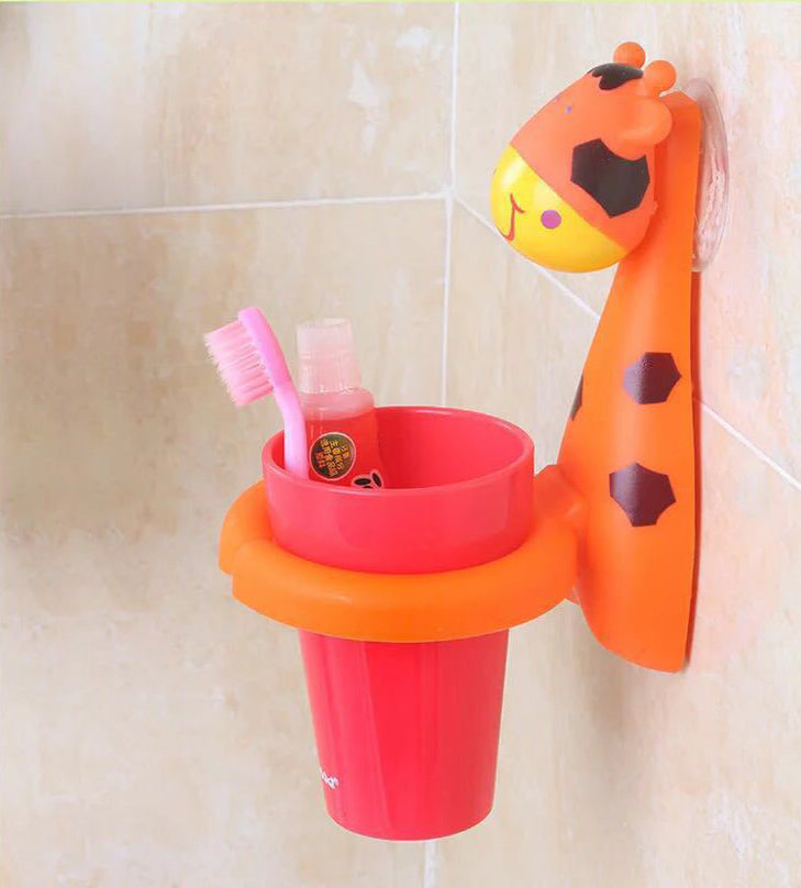 Kids Rinse Cup with Wall-Mounted Animal Holder