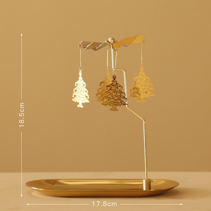 Xmas tree rotary spinning tea light candle holder