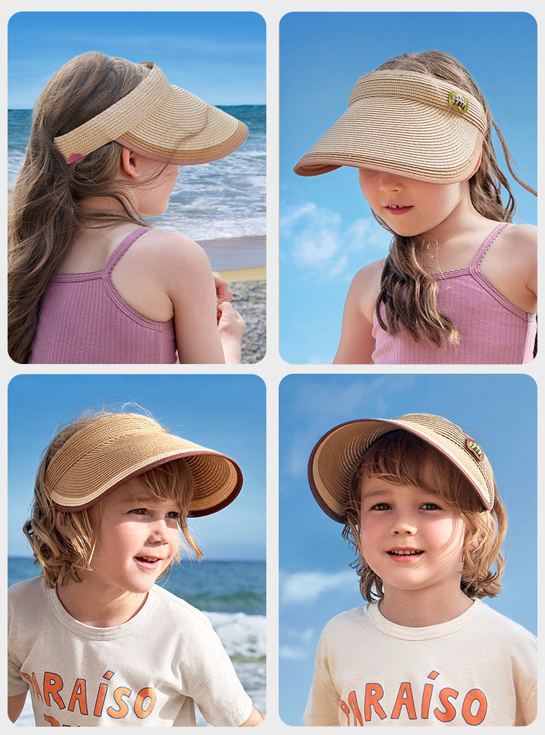 Kids Wide Brim Straw-Look Sun Visor Hat