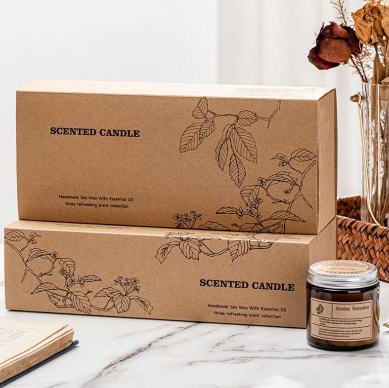 candle gift box with 3 scents – lavender, cedarwood, freesia