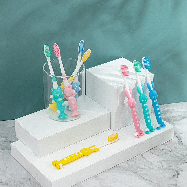 Kids Toothbrushes with Suction Cup 4pcs Set