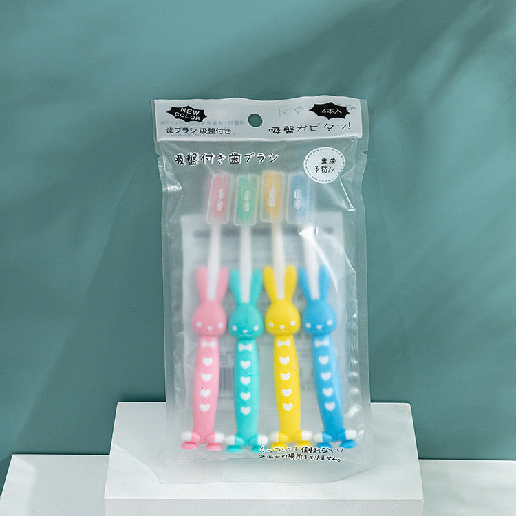 Kids Soft Toothbrush Set – 4 pcs (Suction Base)