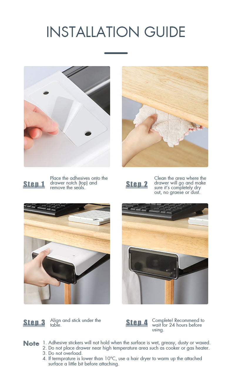 Under Desk Storage Drawers – Drill-Free Acrylic Organiser