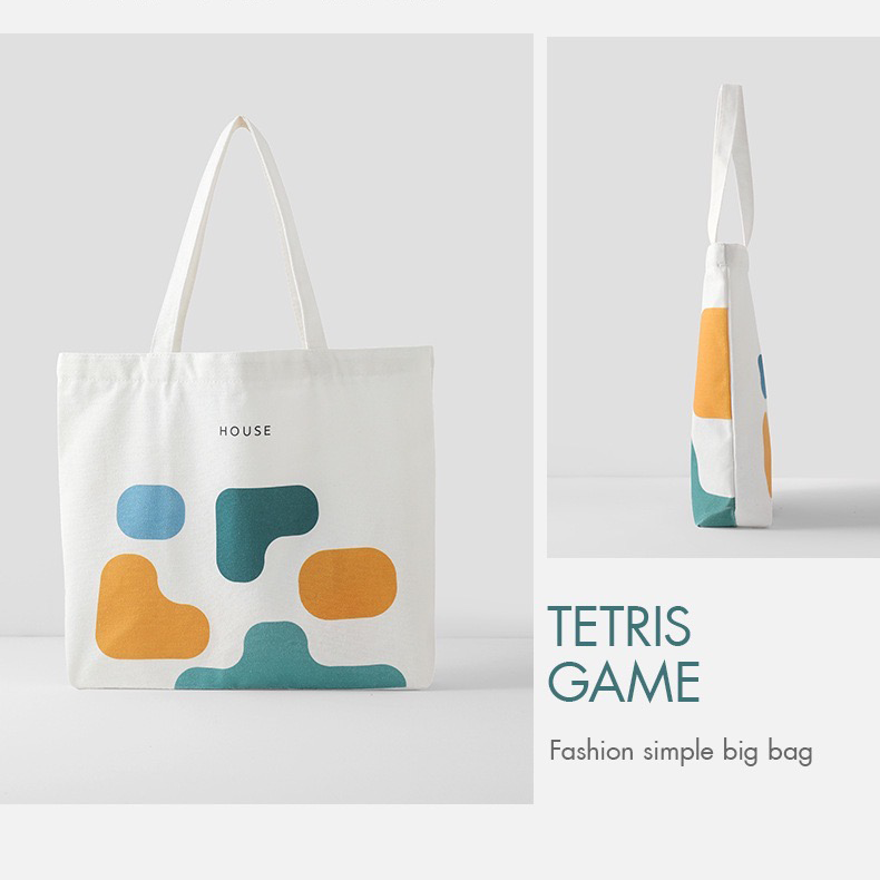 Tetris Geometric Canvas Tote Bag