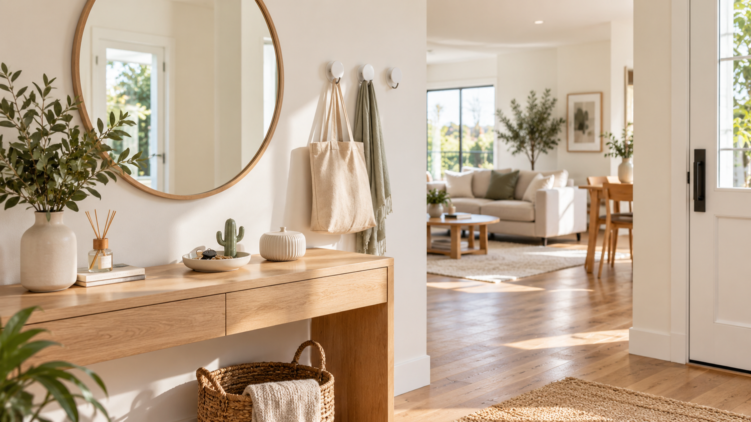 Tidy and organised home entryway with practical everyday storage