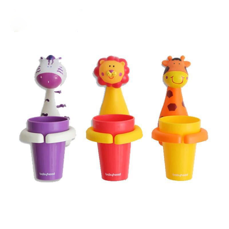 Kids Rinse Cup with Wall-Mounted Animal Holder