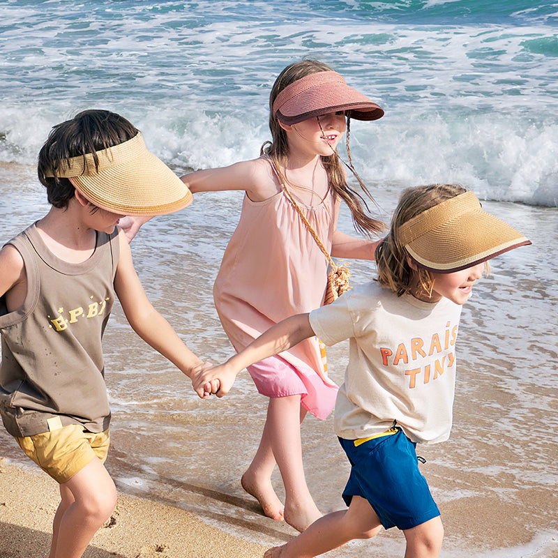 Kids Wide Brim Straw-Look Sun Visor Hat