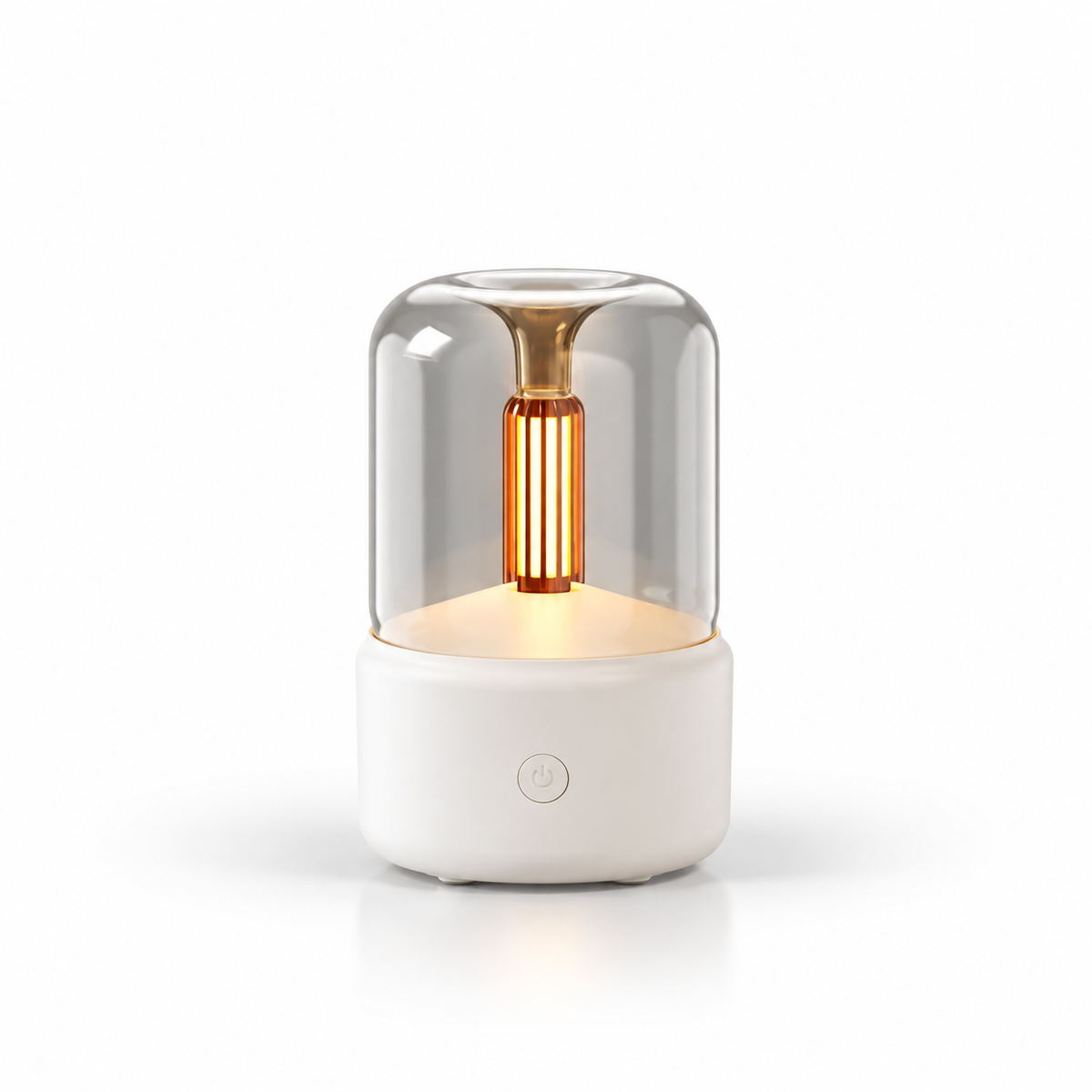 White ultrasonic aroma diffuser with warm ambient light