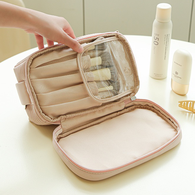 Large Capacity Makeup Bag with Double Compartments