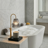 Smoke Grey Pleated Glass Candle Warmer Lamp in bathroom
