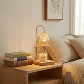 Pleated Glass Candle Warmer Lamp in a cosy bedroom