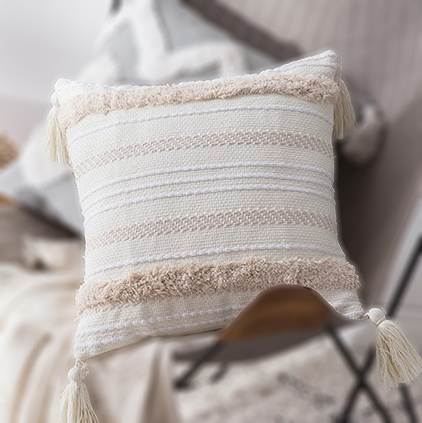 Neutral Boho Tufted Cushion Cover with Tassels