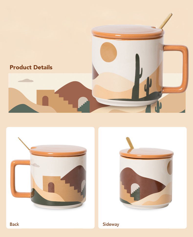 Oasis Ceramic Coffee Mug 450ml with Lid &amp; Spoon