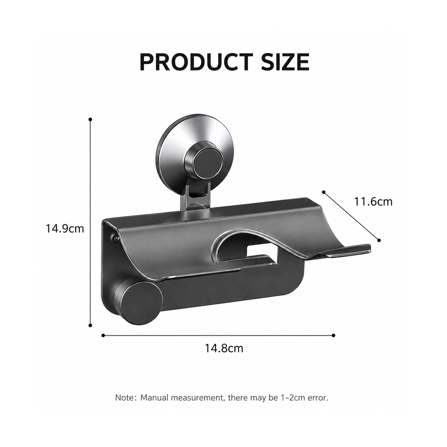 Suction Cup Hair Dryer Holder – Space Aluminium Wall Mount