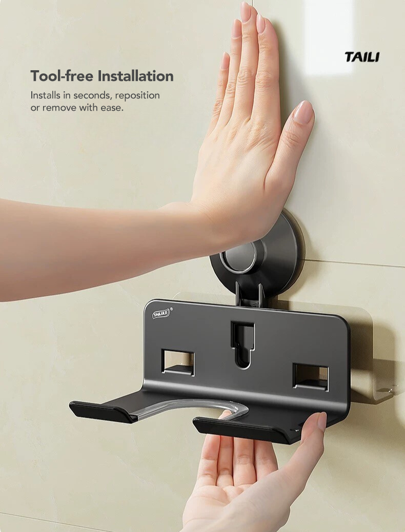 Suction Cup Hair Dryer Holder – Space Aluminium Wall Mount