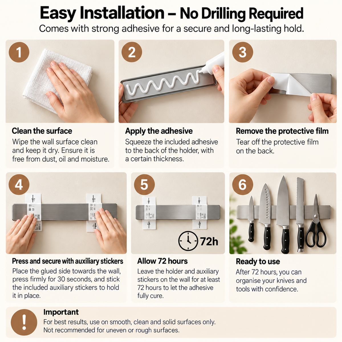 Magnetic Knife Holder - No-Drill Stainless Steel Strip