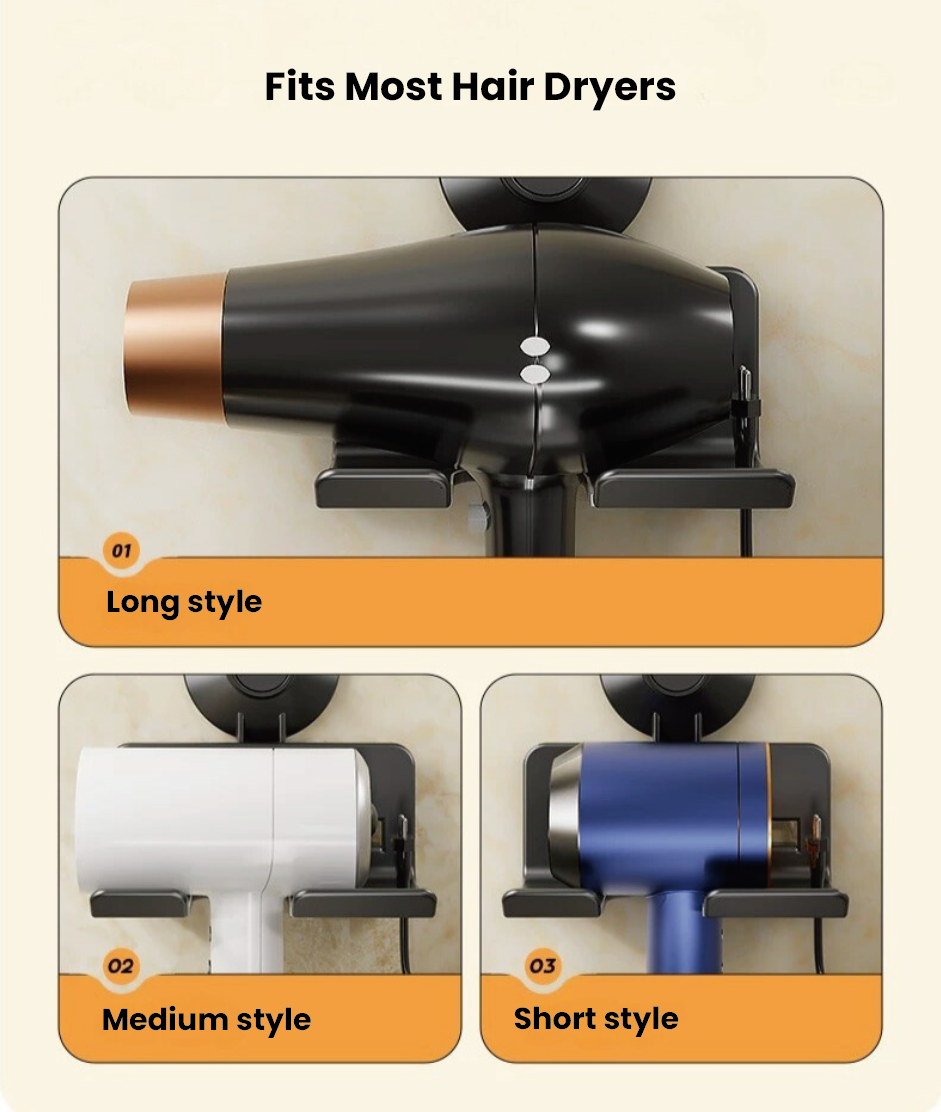 Suction Cup Hair Dryer Holder – Space Aluminium Wall Mount