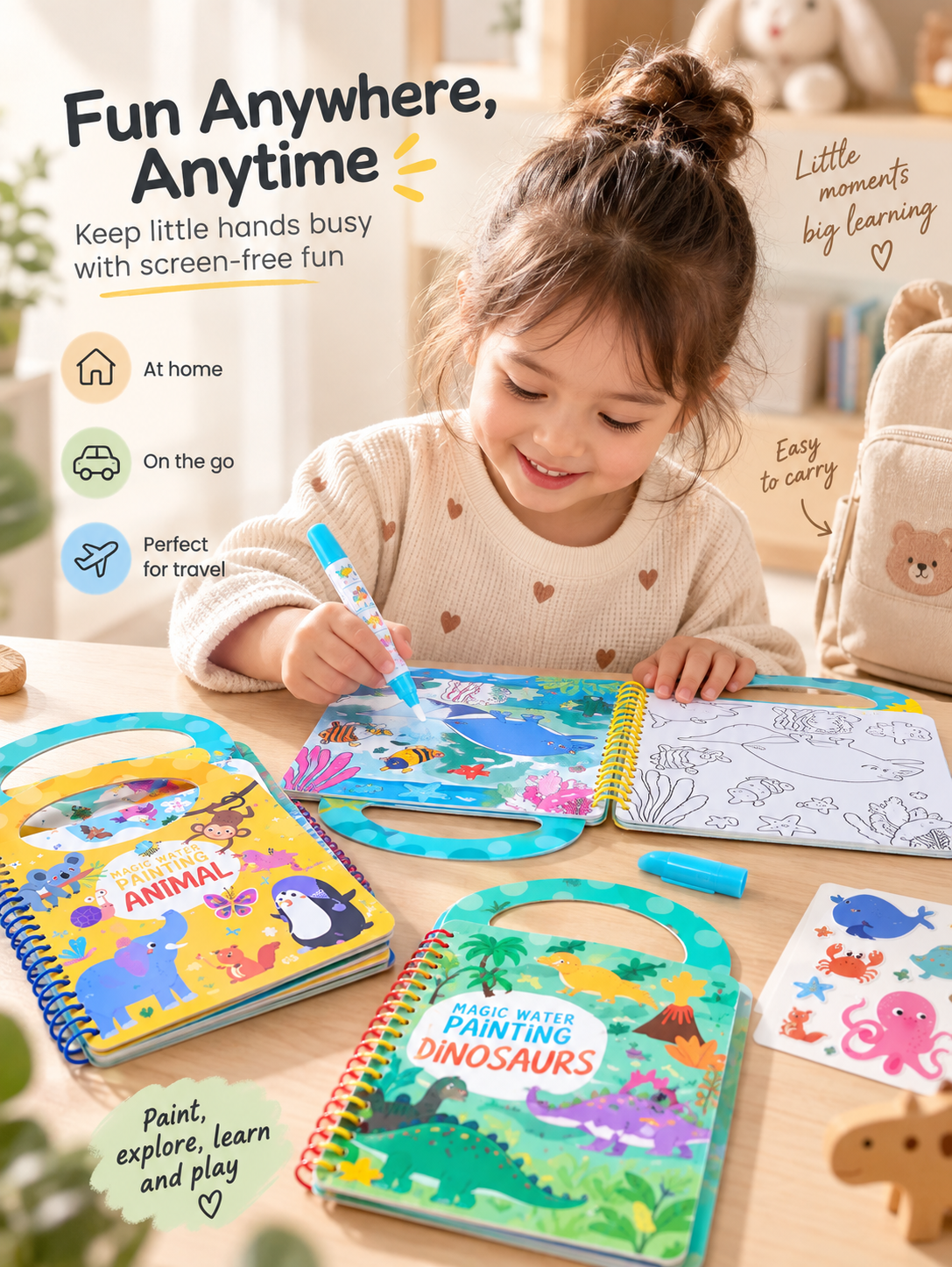 Reusable Magic Water Painting Activity Books – Set of 3
