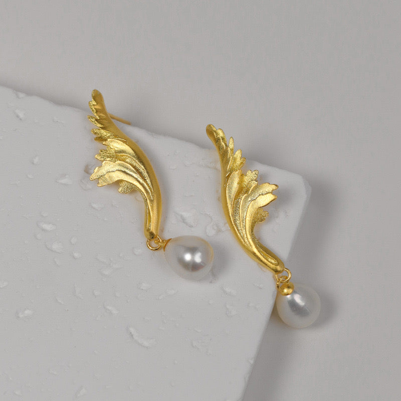 Gold Acanthus Sterling Silver Earrings