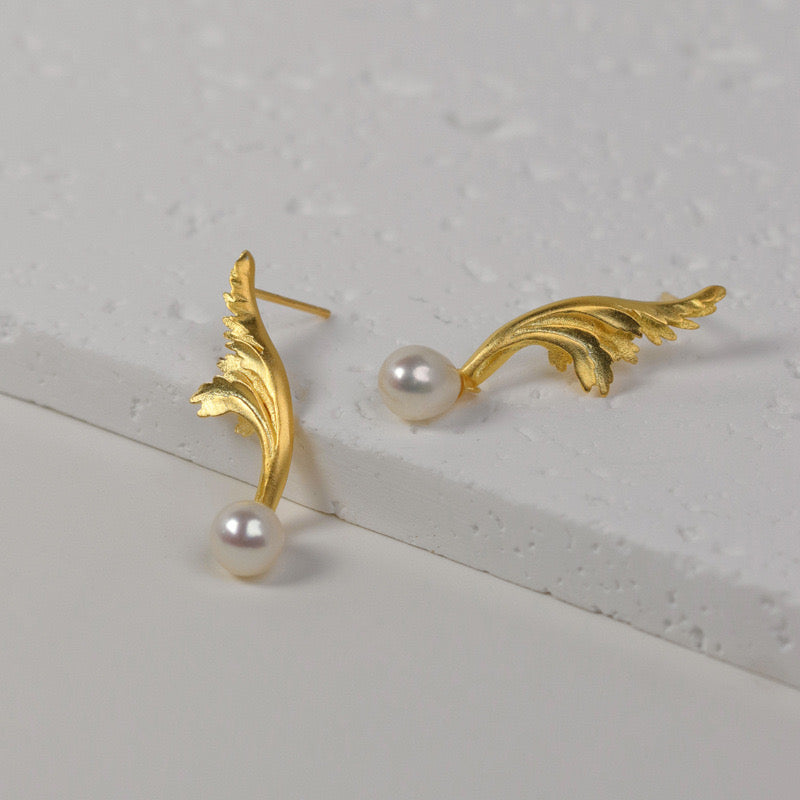 Gold Acanthus Sterling Silver Earrings